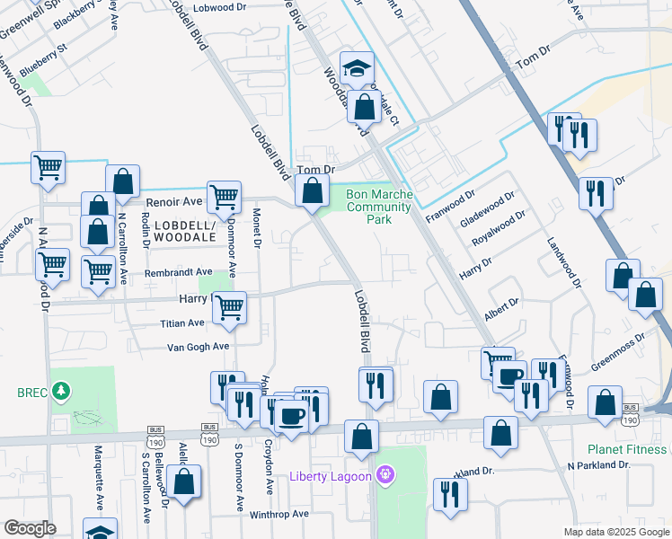 map of restaurants, bars, coffee shops, grocery stores, and more near 900 -1000 Lobdell Boulevard in Baton Rouge