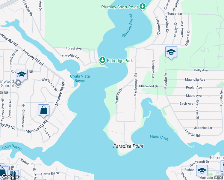map of restaurants, bars, coffee shops, grocery stores, and more near 31 Warwick Drive in Shalimar