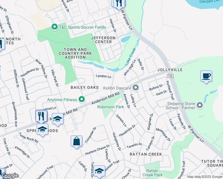 map of restaurants, bars, coffee shops, grocery stores, and more near 13301 Saddlebrook Trail in Austin