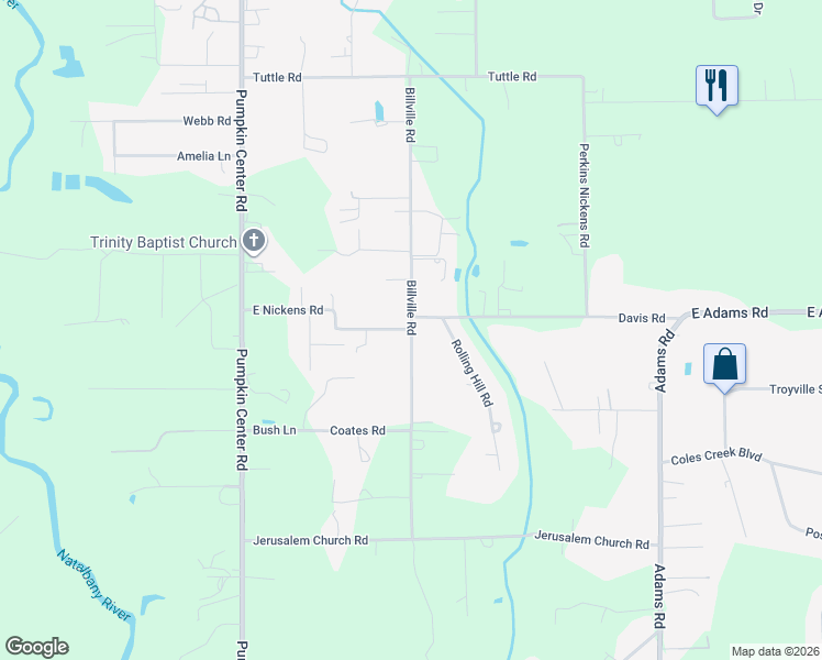 map of restaurants, bars, coffee shops, grocery stores, and more near 41168 Billville Road in Hammond