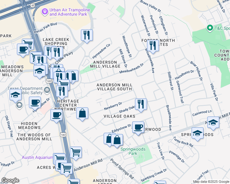 map of restaurants, bars, coffee shops, grocery stores, and more near 9611 Dalewood Drive in Austin