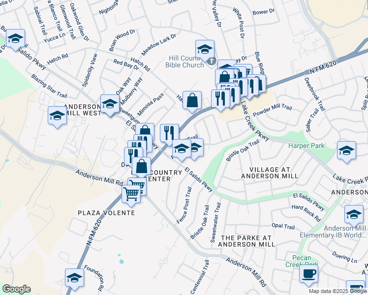 map of restaurants, bars, coffee shops, grocery stores, and more near 11907 Aloe Vera Trail in Austin