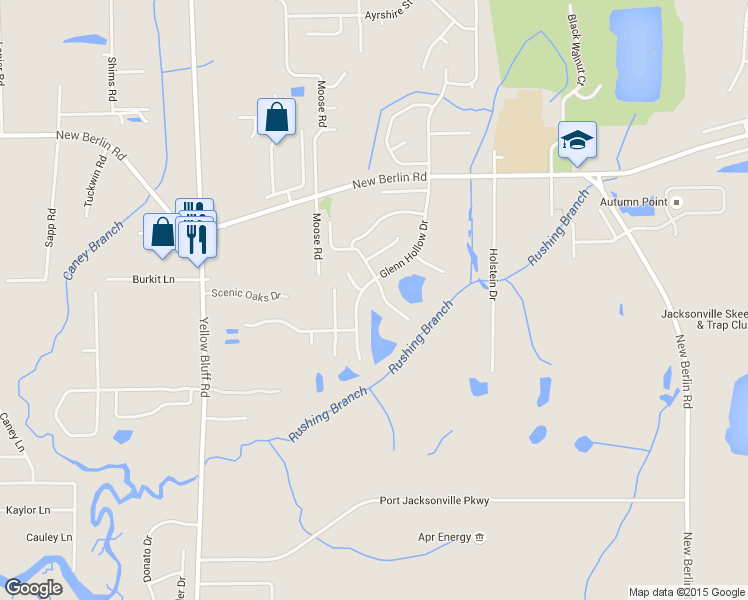 map of restaurants, bars, coffee shops, grocery stores, and more near 12315 Glenn Hollow Drive in Jacksonville
