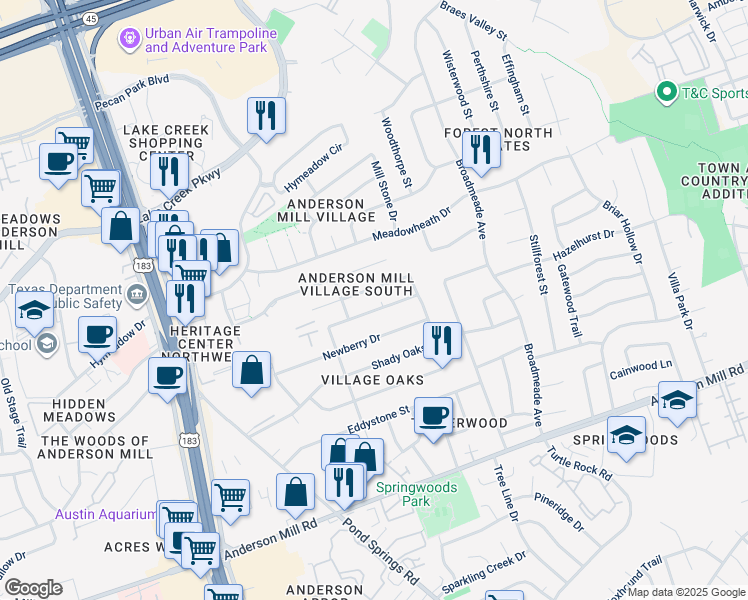 map of restaurants, bars, coffee shops, grocery stores, and more near 9516 Dalewood Drive in Austin