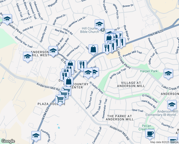 map of restaurants, bars, coffee shops, grocery stores, and more near 11907 Aloe Vera Trail in Austin