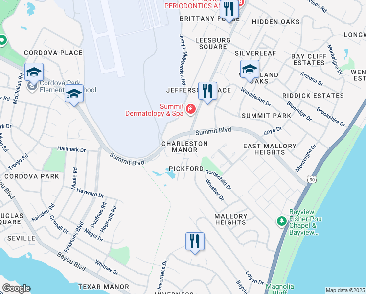 map of restaurants, bars, coffee shops, grocery stores, and more near 3850 Spanish Trail Road in Pensacola