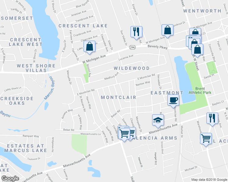 map of restaurants, bars, coffee shops, grocery stores, and more near 4519 Charmonte Way in Pensacola