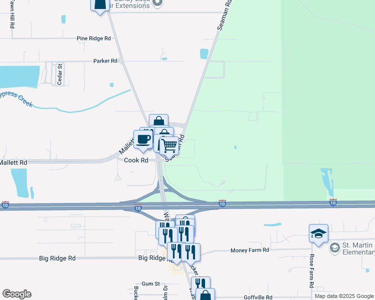 map of restaurants, bars, coffee shops, grocery stores, and more near 8100 Seaman Road in Vancleave