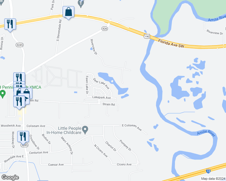 map of restaurants, bars, coffee shops, grocery stores, and more near 17457 Deer Lake Avenue in Baton Rouge