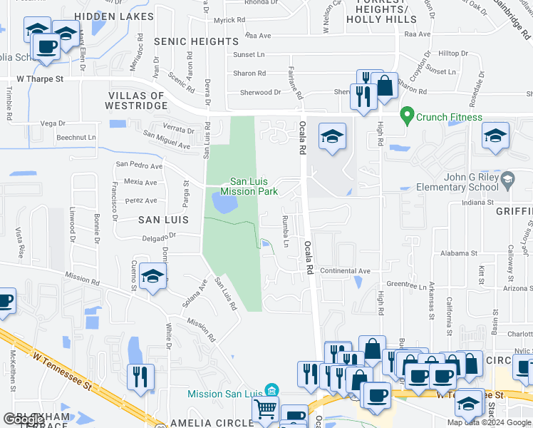 map of restaurants, bars, coffee shops, grocery stores, and more near 2494 Rumba Court in Tallahassee