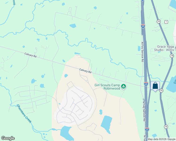 map of restaurants, bars, coffee shops, grocery stores, and more near 5032 Calvary Road in Willis