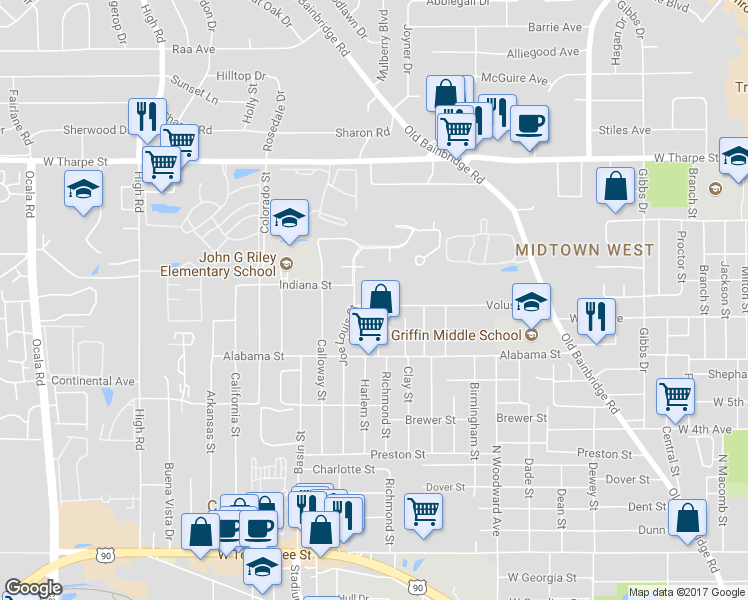 map of restaurants, bars, coffee shops, grocery stores, and more near 1302 Volusia Street in Tallahassee