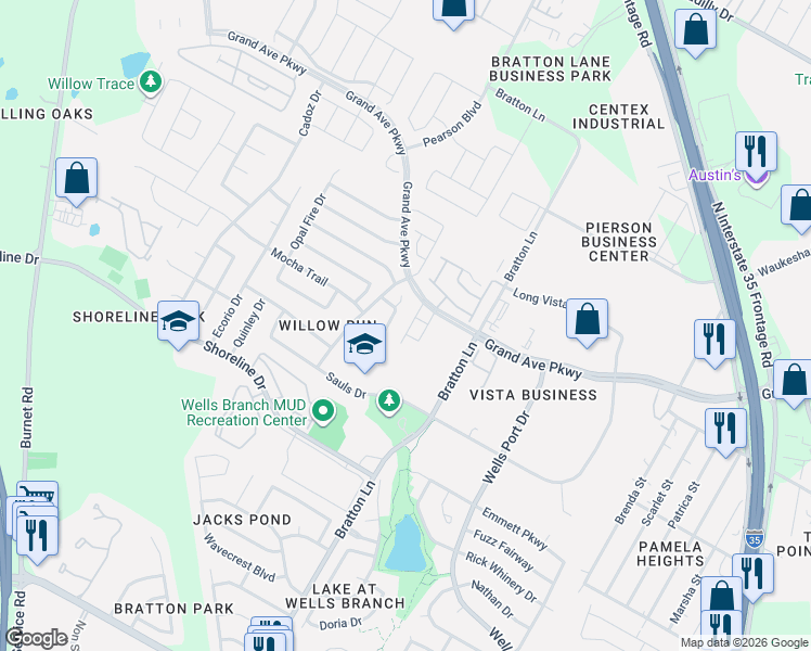 map of restaurants, bars, coffee shops, grocery stores, and more near 15633 Imperial Jade Drive in Austin