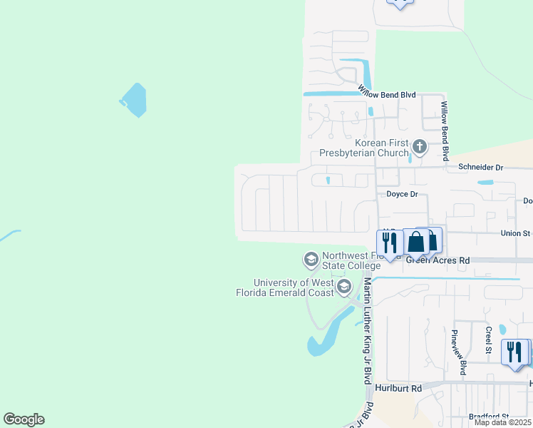 map of restaurants, bars, coffee shops, grocery stores, and more near 1406 Mixon Drive in Fort Walton Beach