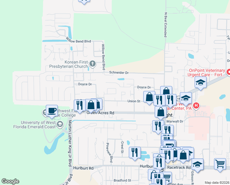 map of restaurants, bars, coffee shops, grocery stores, and more near 1788 Old Ranch Road in Fort Walton Beach