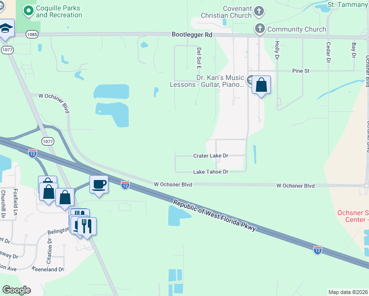 map of restaurants, bars, coffee shops, grocery stores, and more near 14377 Crater Lake Drive in Covington