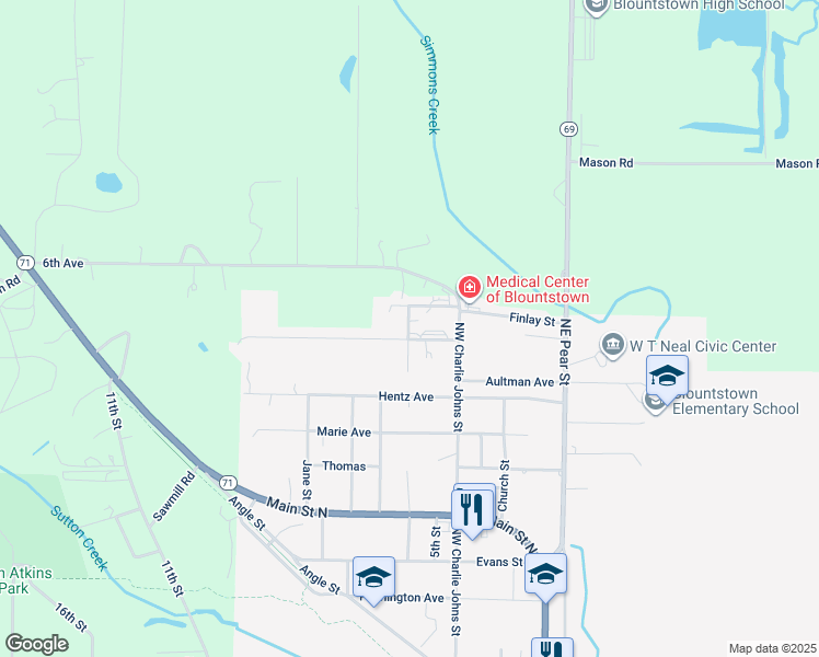 map of restaurants, bars, coffee shops, grocery stores, and more near 500-522 Finlay Street in Blountstown