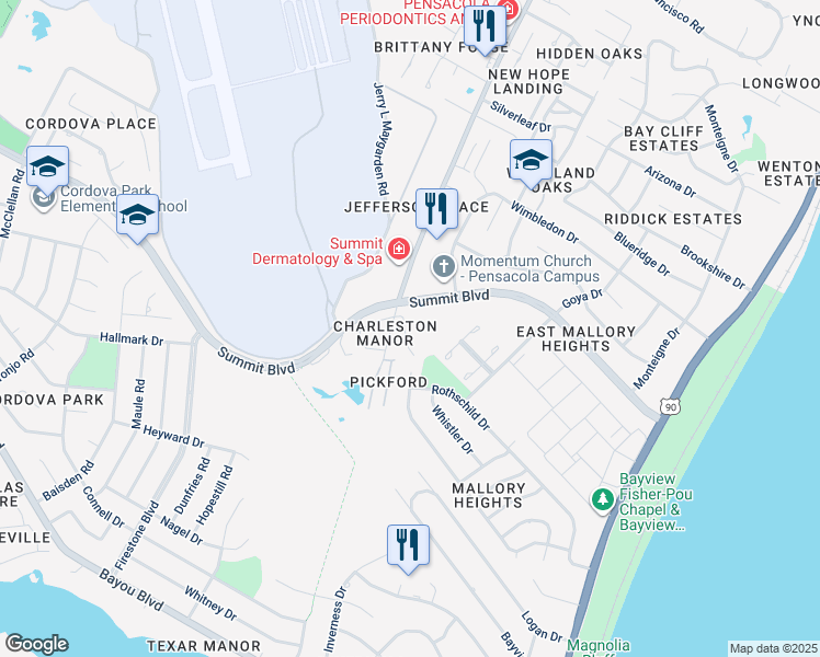 map of restaurants, bars, coffee shops, grocery stores, and more near in Pensacola