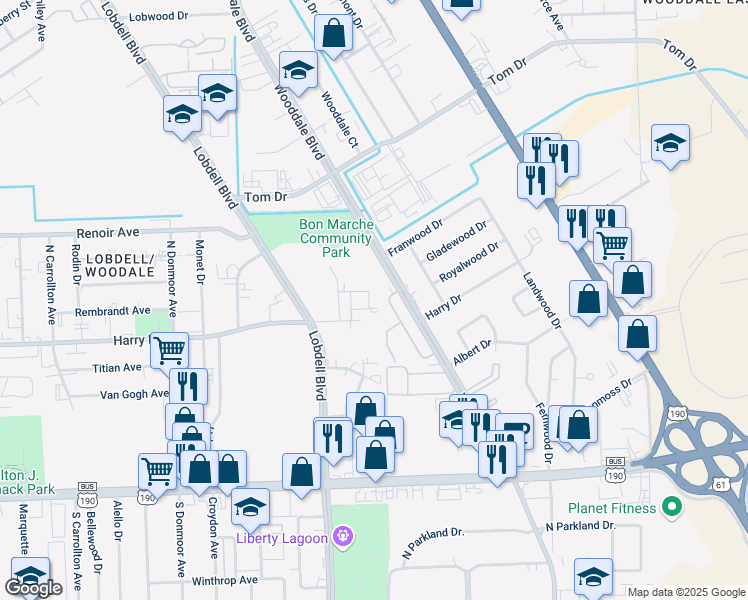 map of restaurants, bars, coffee shops, grocery stores, and more near 7585 Bishop Ott Drive in Baton Rouge