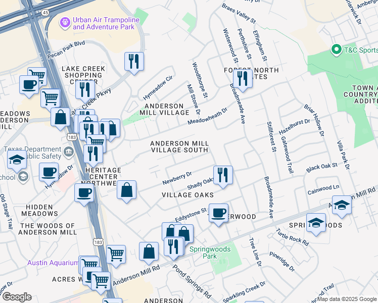 map of restaurants, bars, coffee shops, grocery stores, and more near 9601 Dalewood Drive in Austin