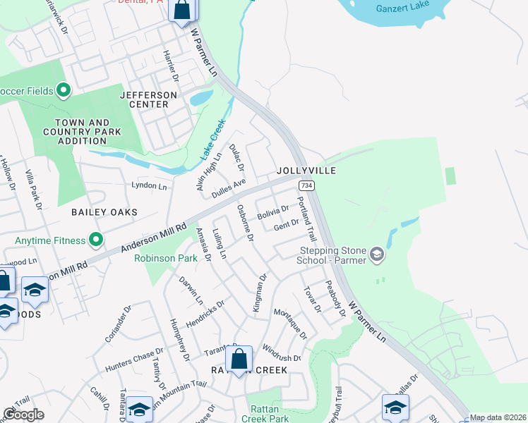 map of restaurants, bars, coffee shops, grocery stores, and more near 13427 Albania Way in Austin