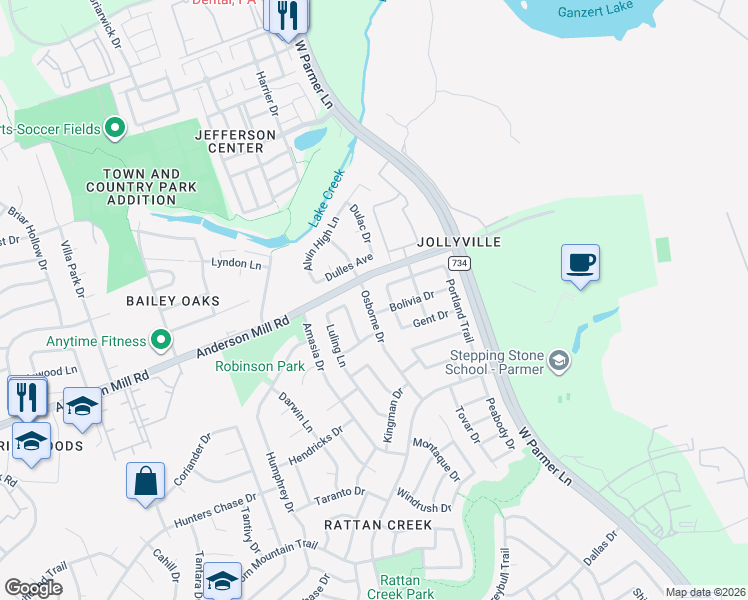 map of restaurants, bars, coffee shops, grocery stores, and more near 8125 Rimini Trail in Austin