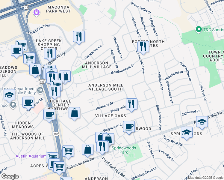 map of restaurants, bars, coffee shops, grocery stores, and more near 9601 Dalewood Drive in Austin
