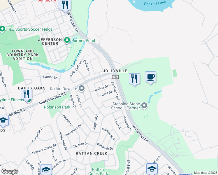 map of restaurants, bars, coffee shops, grocery stores, and more near 13535 Bolivia Drive in Austin