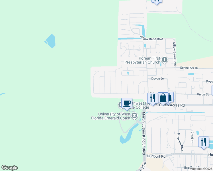 map of restaurants, bars, coffee shops, grocery stores, and more near 1313 Edenfield Drive in Fort Walton Beach