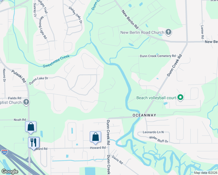 map of restaurants, bars, coffee shops, grocery stores, and more near 1563 Porter Lakes Drive in Jacksonville