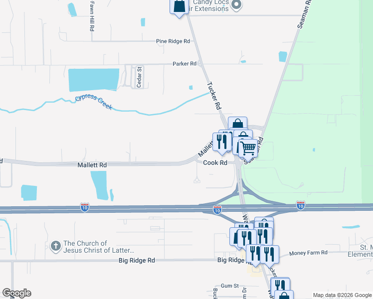 map of restaurants, bars, coffee shops, grocery stores, and more near 14248-14304 Cook Road in Biloxi