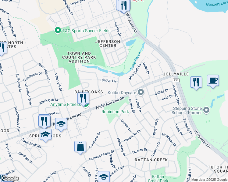 map of restaurants, bars, coffee shops, grocery stores, and more near 13311 Saddlebrook Trail in Austin