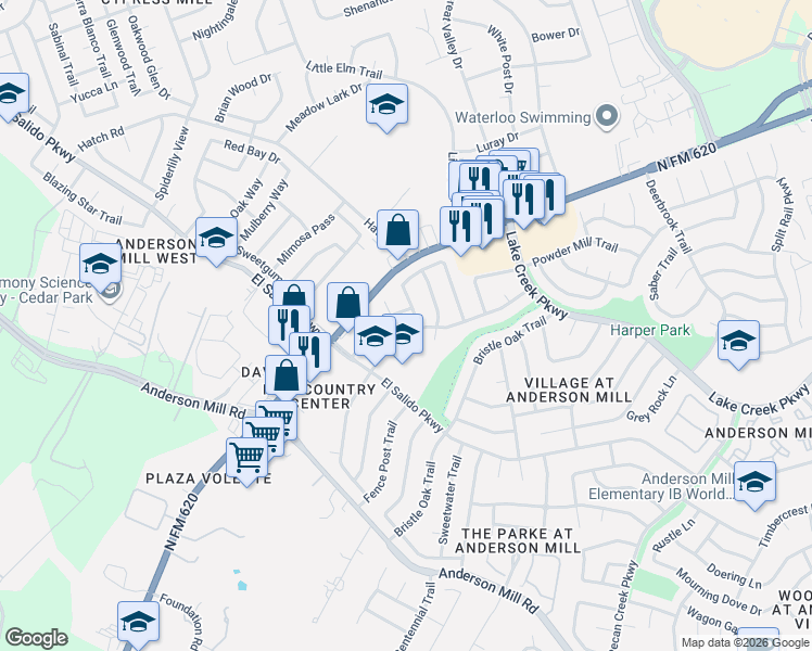 map of restaurants, bars, coffee shops, grocery stores, and more near 11637 Quarter Horse Trail in Austin
