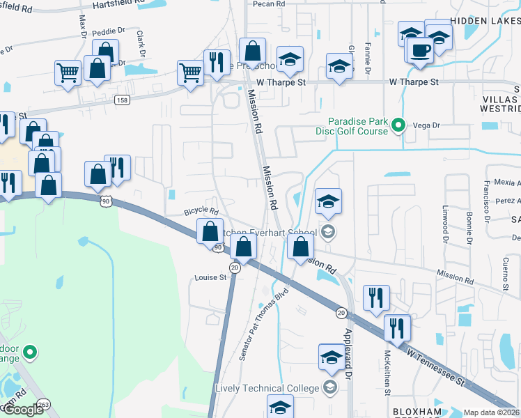 map of restaurants, bars, coffee shops, grocery stores, and more near 1522 Country Lane in Tallahassee