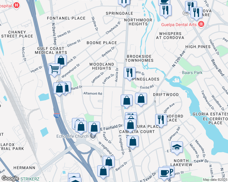 map of restaurants, bars, coffee shops, grocery stores, and more near 4350 North 8th Avenue in Pensacola
