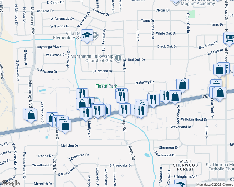 map of restaurants, bars, coffee shops, grocery stores, and more near 655 Sharp Lane in Baton Rouge