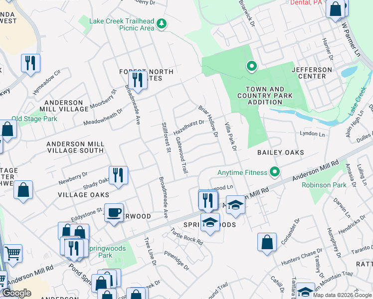map of restaurants, bars, coffee shops, grocery stores, and more near 9012 Bancroft Trail in Austin