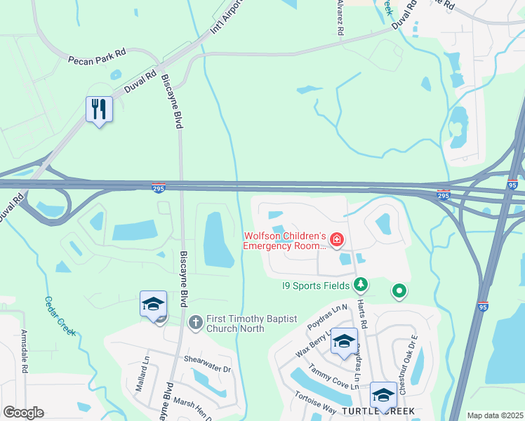 map of restaurants, bars, coffee shops, grocery stores, and more near 1088 Cherry Point Way in Jacksonville