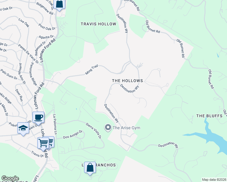 map of restaurants, bars, coffee shops, grocery stores, and more near 6713 Destination Way in Leander