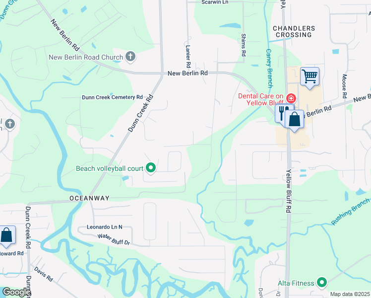 map of restaurants, bars, coffee shops, grocery stores, and more near 2466 Caney Oaks Drive North in Jacksonville