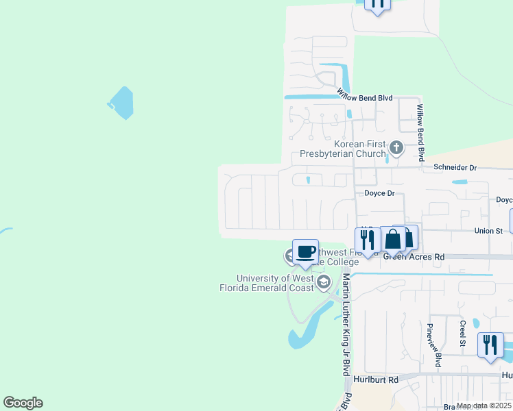 map of restaurants, bars, coffee shops, grocery stores, and more near 1411 Mixon Drive in Fort Walton Beach
