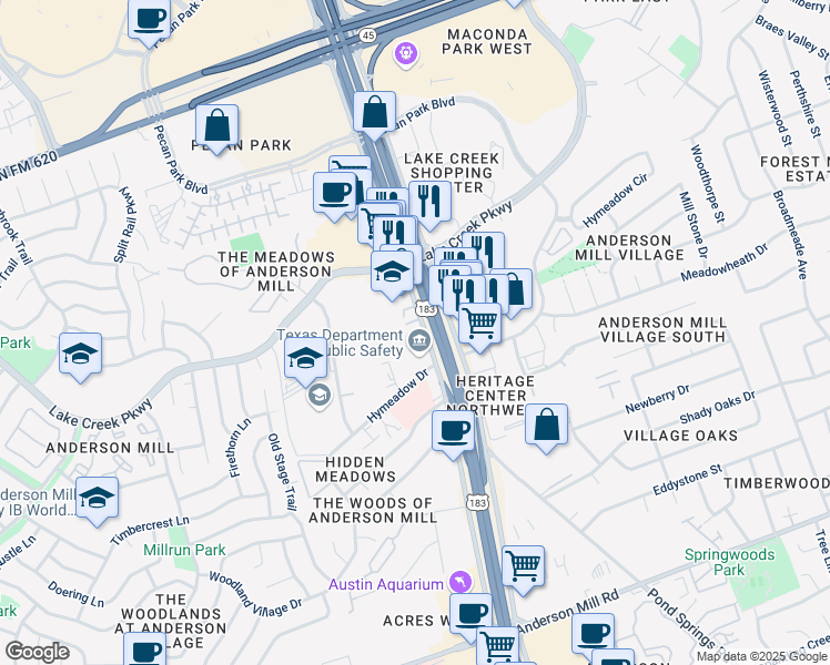 map of restaurants, bars, coffee shops, grocery stores, and more near 13740 Research Boulevard in Austin