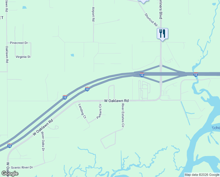 map of restaurants, bars, coffee shops, grocery stores, and more near 53 Oaklawn Drive in Biloxi