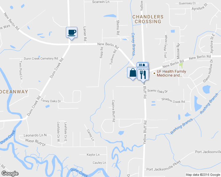 map of restaurants, bars, coffee shops, grocery stores, and more near 12299 Captiva Bluff Road in Jacksonville
