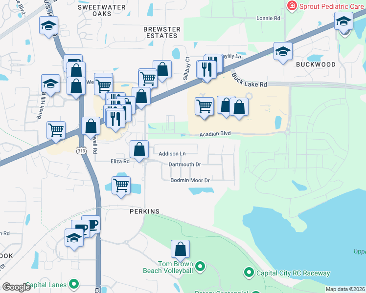 map of restaurants, bars, coffee shops, grocery stores, and more near 3287 Emerson Lane in Tallahassee