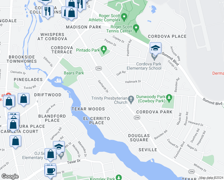 map of restaurants, bars, coffee shops, grocery stores, and more near 3575 Bayou Boulevard in Pensacola