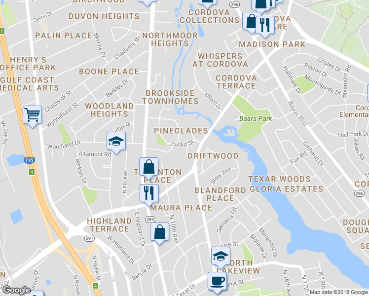 map of restaurants, bars, coffee shops, grocery stores, and more near 151 Euclid Street in Pensacola