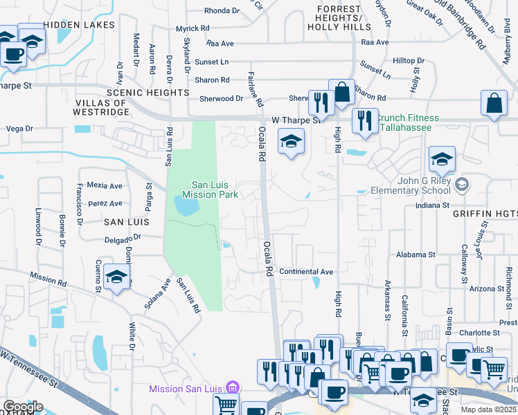 map of restaurants, bars, coffee shops, grocery stores, and more near 1358 Ocala Road in Tallahassee