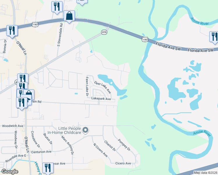 map of restaurants, bars, coffee shops, grocery stores, and more near 17407 Deer Lake Avenue in Baton Rouge