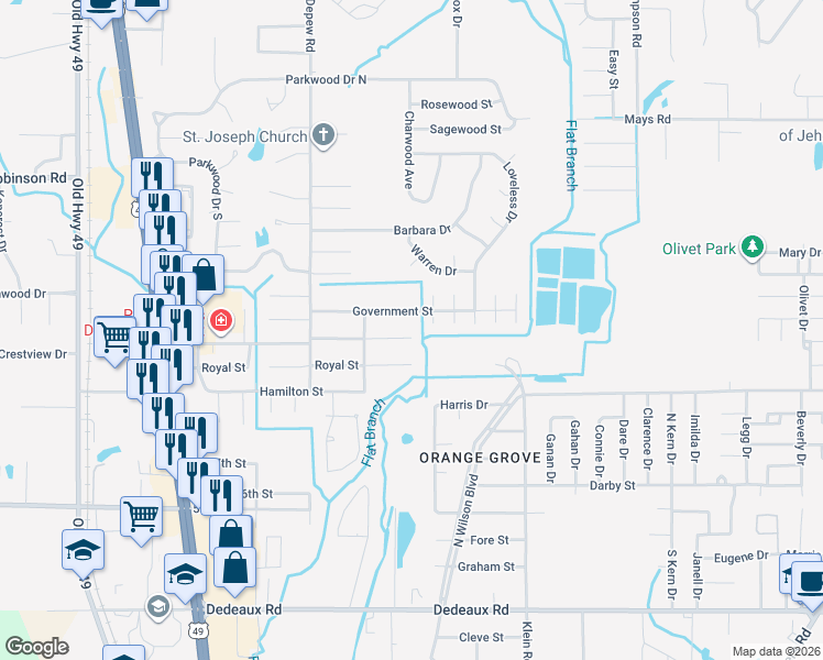 map of restaurants, bars, coffee shops, grocery stores, and more near 15142 Saint Charles Street in Gulfport